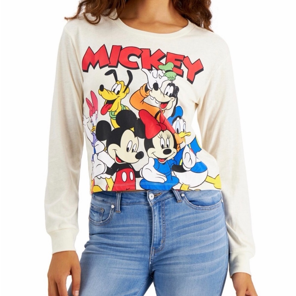 Disney Juniors' Mickey & Friends Printed T-Shirt Beige Size M STAIN)